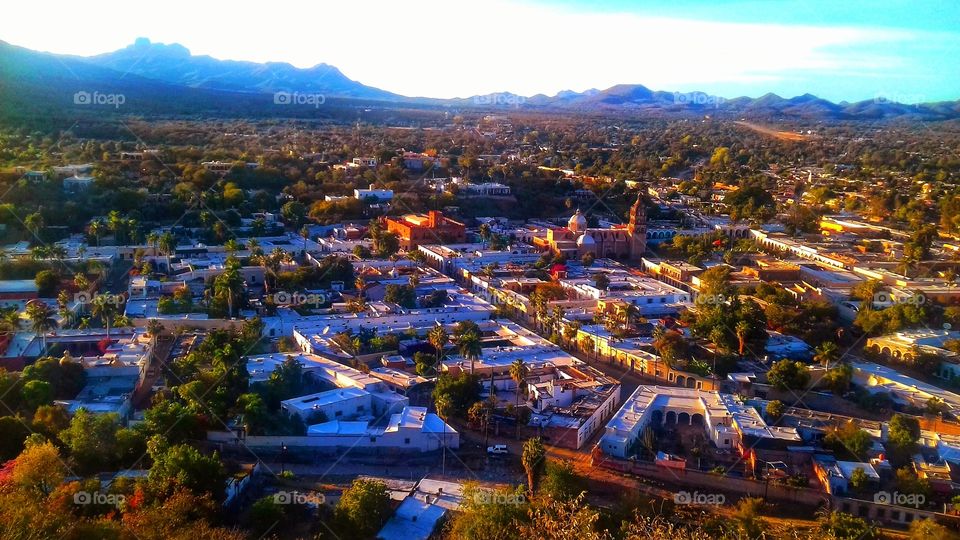 Sunset in the Village,town,urban,building,house,tree,Village,colorful,landscape,Sonora,Mountain