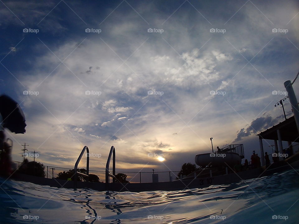 sunset at the pool