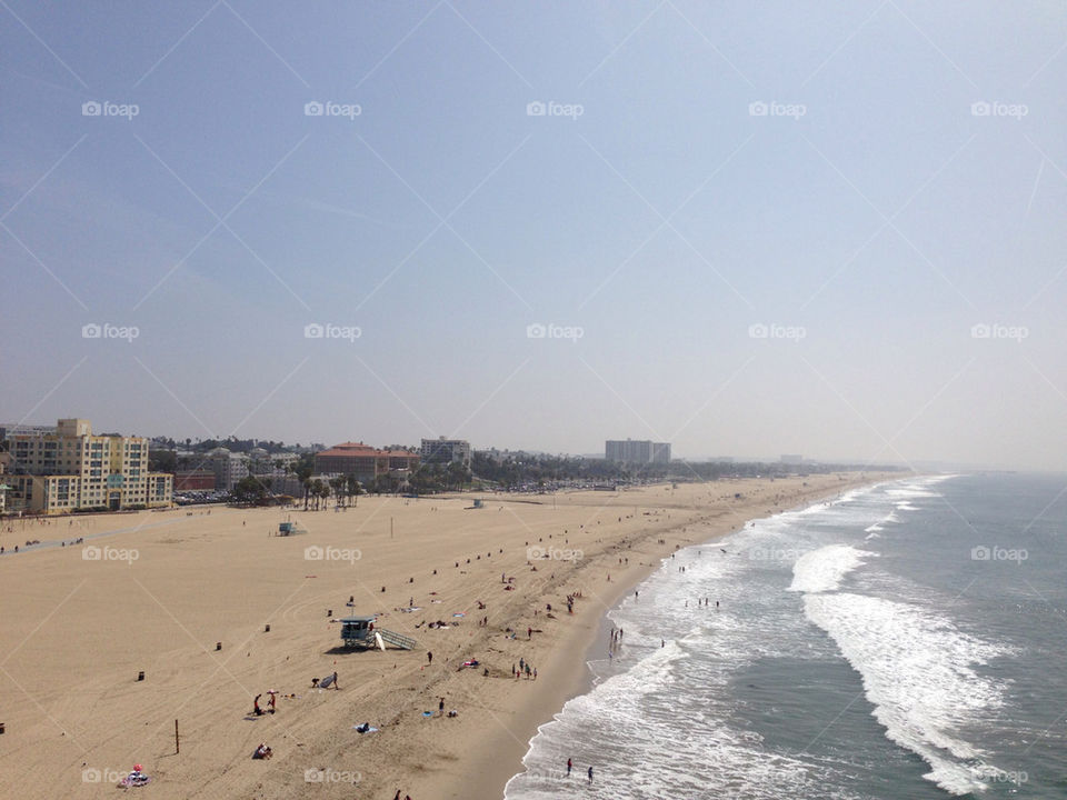 View from the Ferris wheel overlooking the Santa Monica beach.