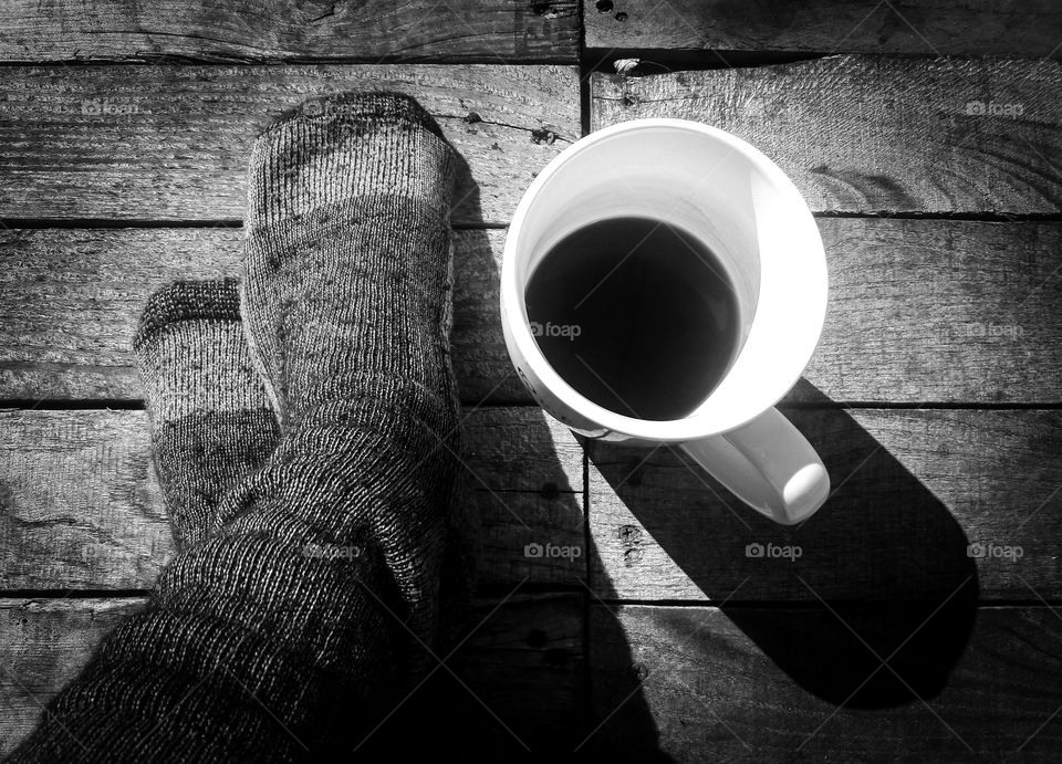 drinking a coffee outside