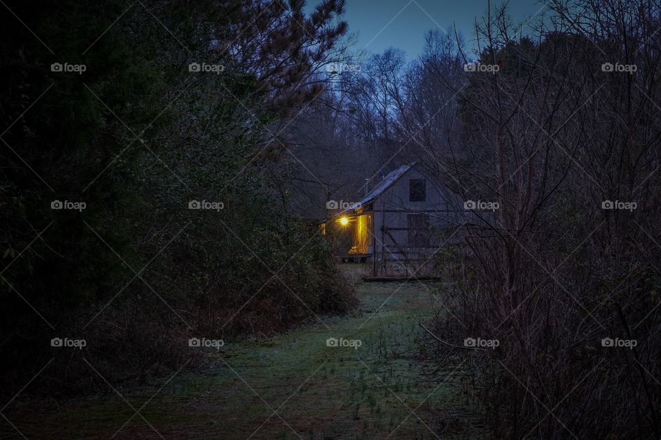 Foap, Day vs Night: The front porch light serves as a beacon upon a late return from the woods In Belvidere Tennessee. 