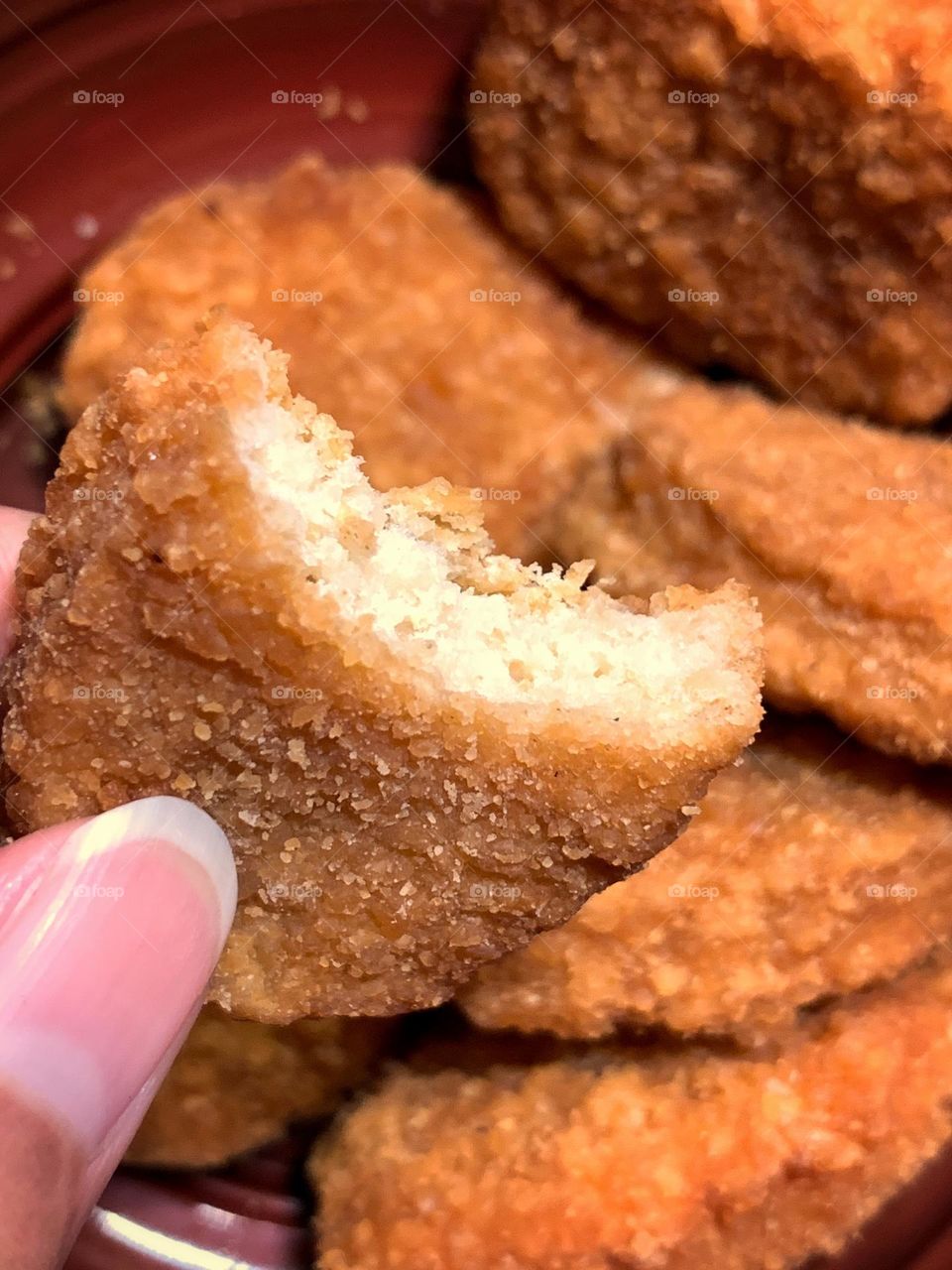 Close up photo of turkey nuggets.
