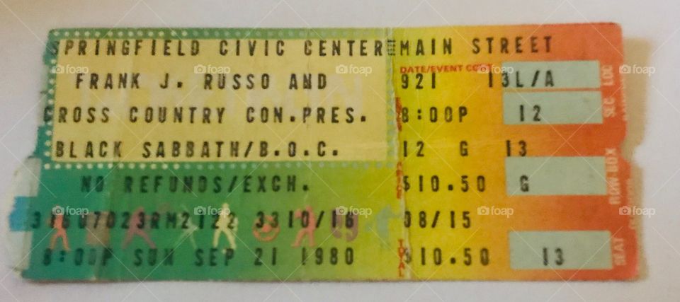 Black Sabbath / Blue Oyster Cult Concert Ticket 9-21-1980