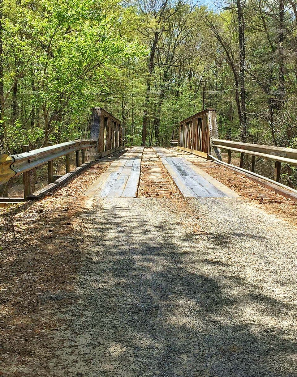 old wooden bridge in the woods
