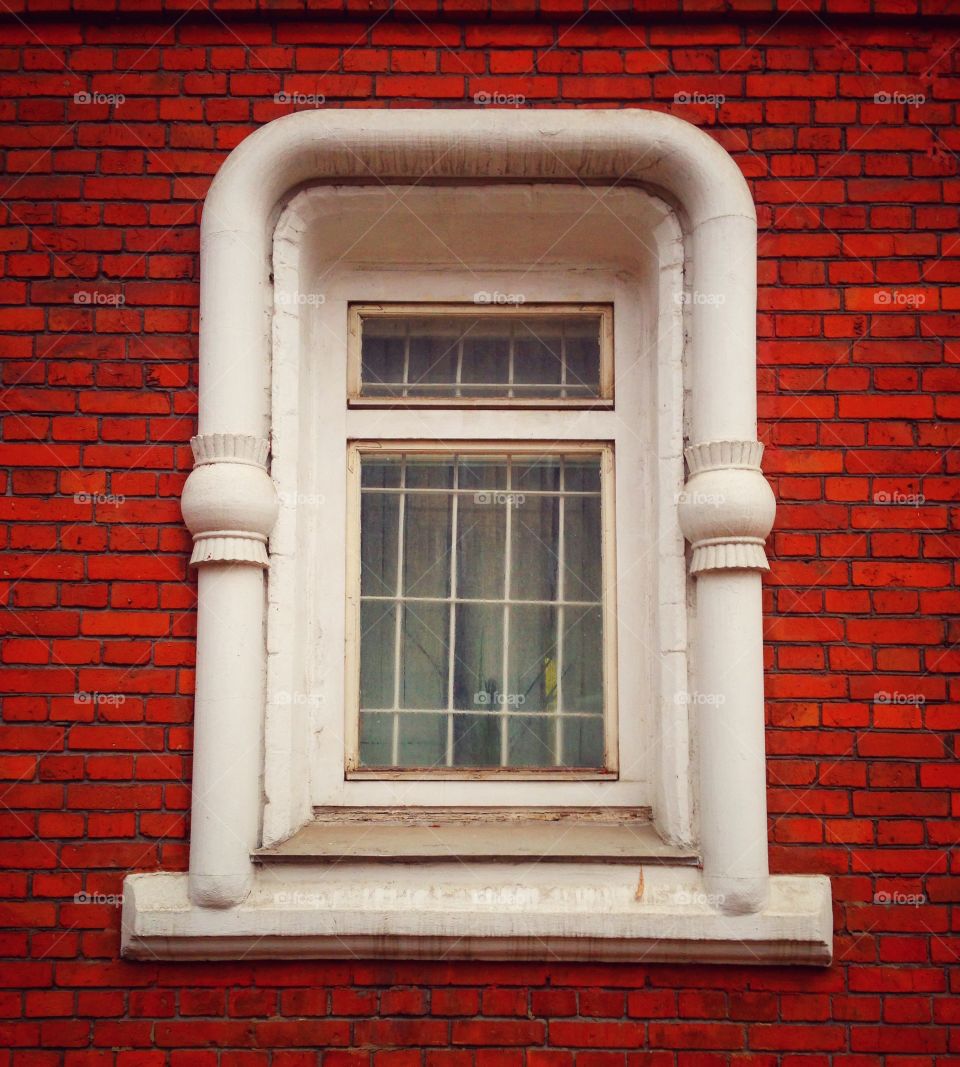 Window of old Russian house in Moscow