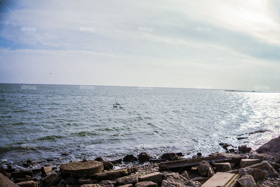 Seashore with stones in the sand