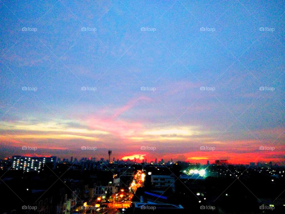 sunset in bangkok, Thailand.