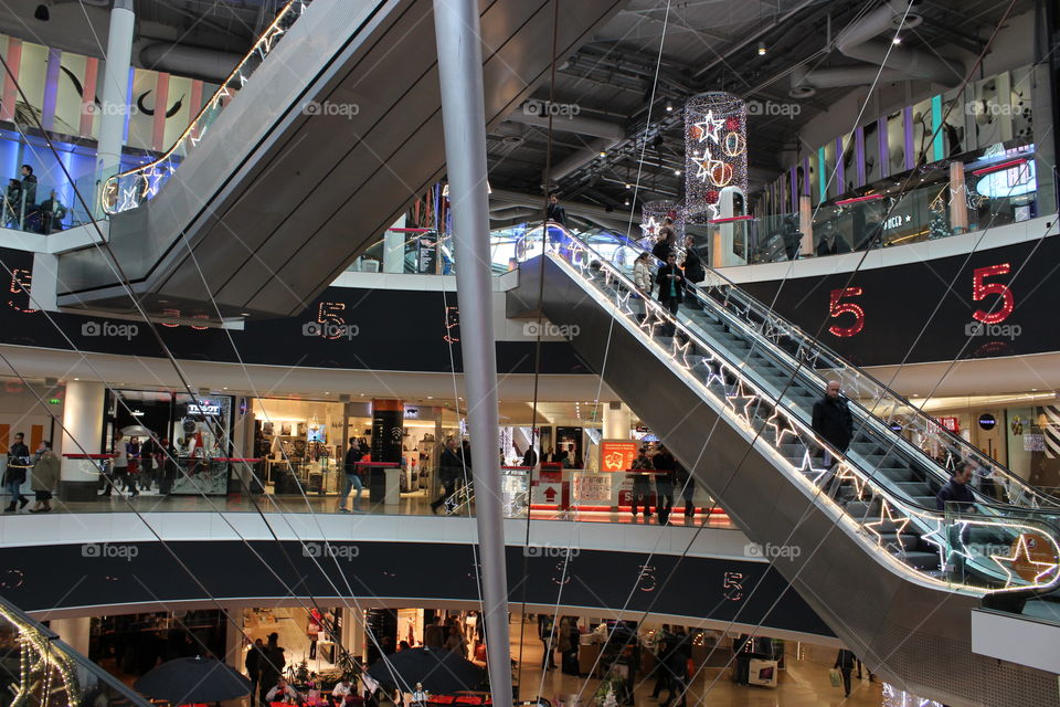 Escalator in a modern shopping mall