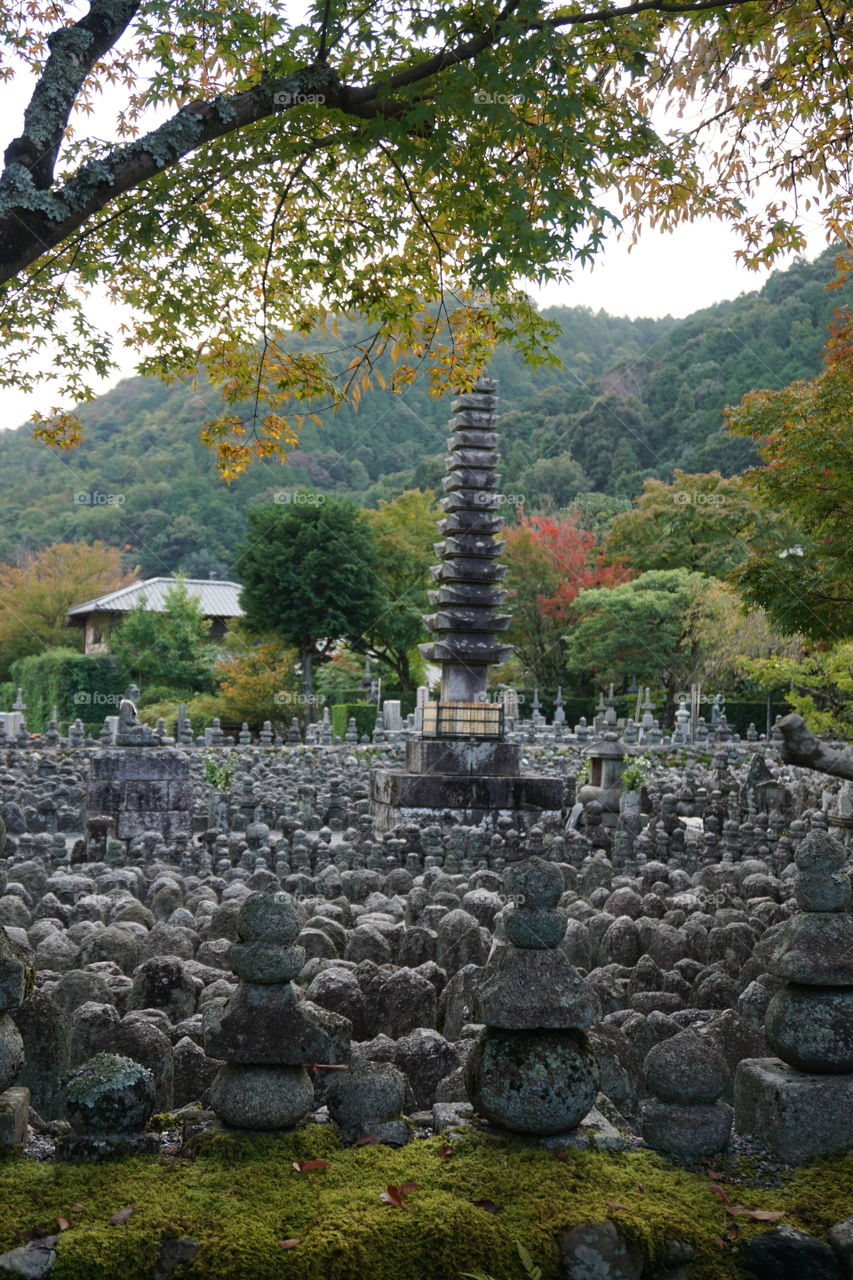 Adashino Nenbutsu-Ji Temple stone figures representing the souls of the dead. 