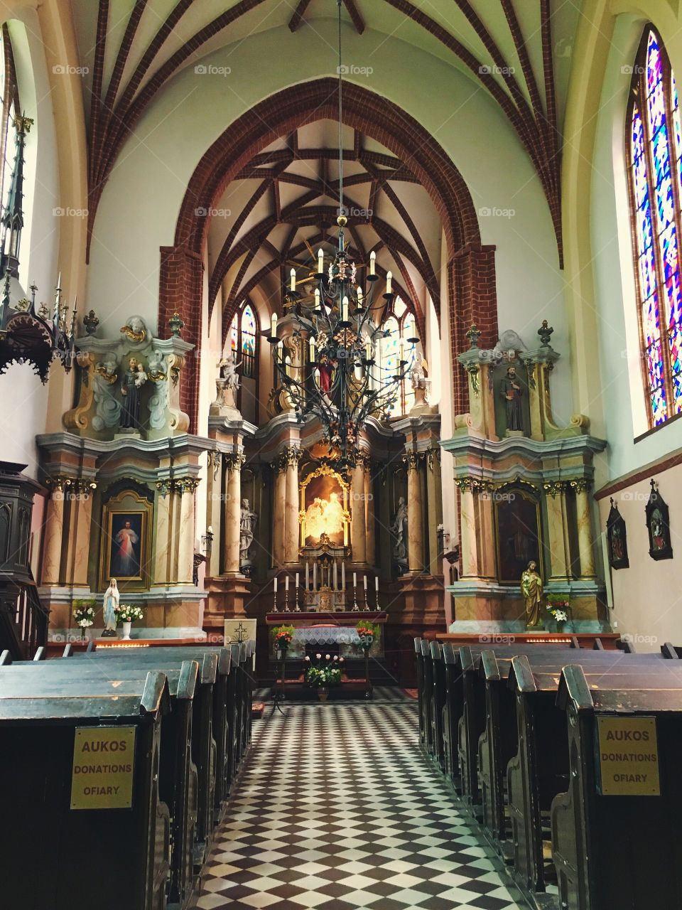 Symmetrical interior in the church 