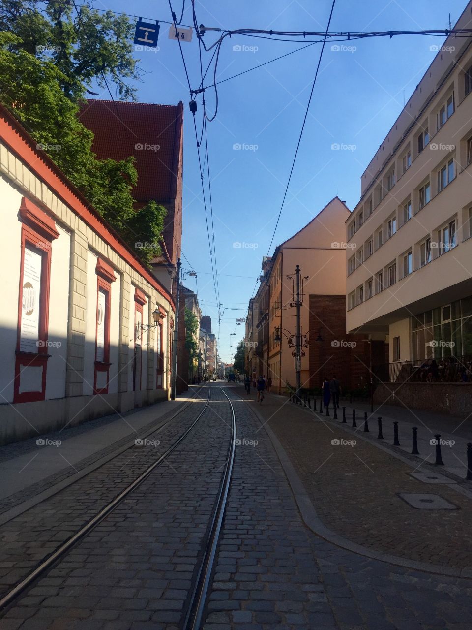 Tram tacks on a street in Wroclaw 