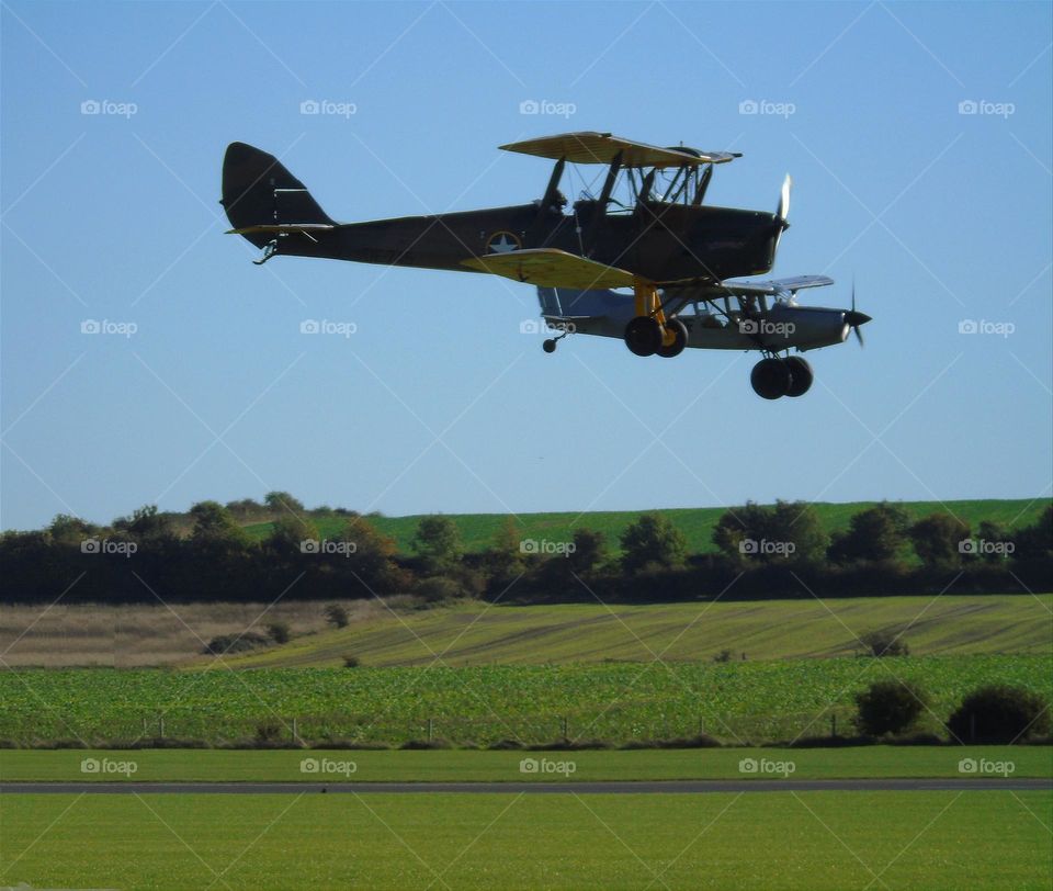 The Havilland Tiger Moth flight, beautiful landscape, UK