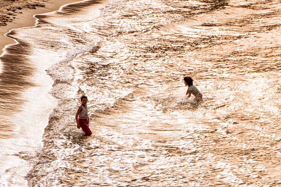 two girls swiming 