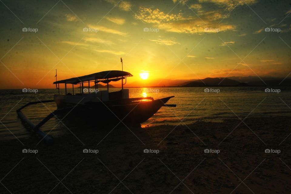 sun cano boat tranportation sunset sunrice nature