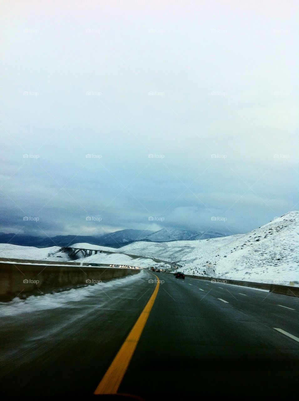 winter drive. calm winter highway drive