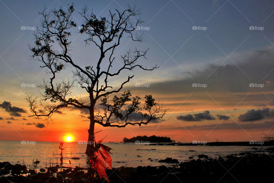 Sunset at Batakan Beach, South Borneo, Indonesia.