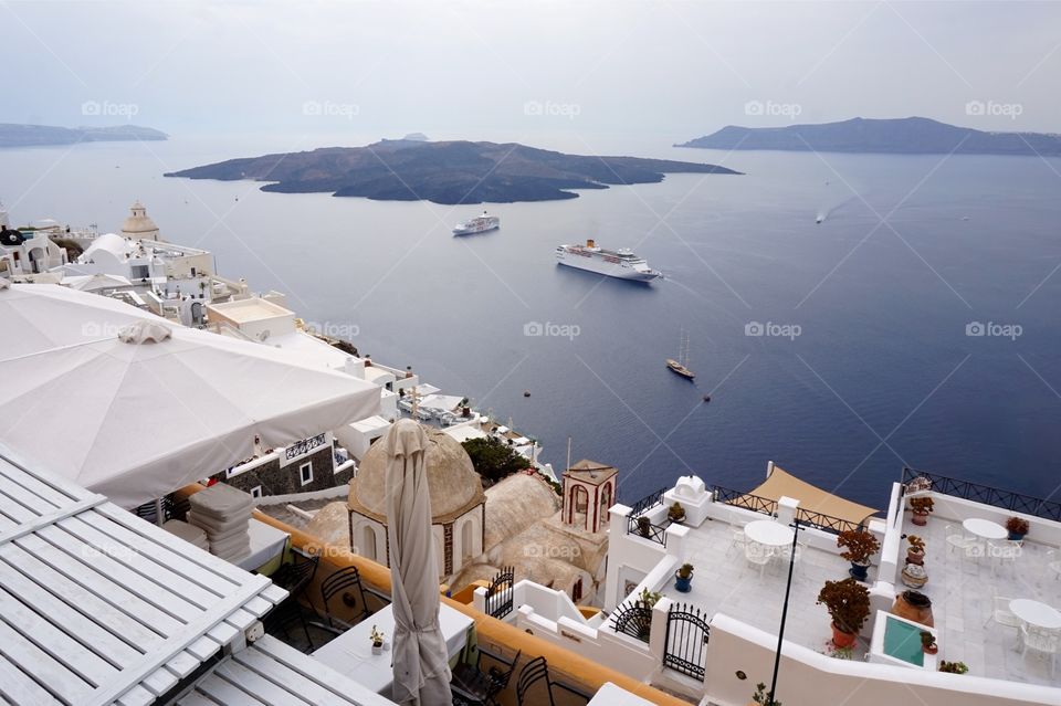 View of the caldera from Fira, Santorini, Greece 