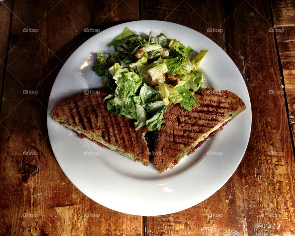 Chicken panini with Caesar salad