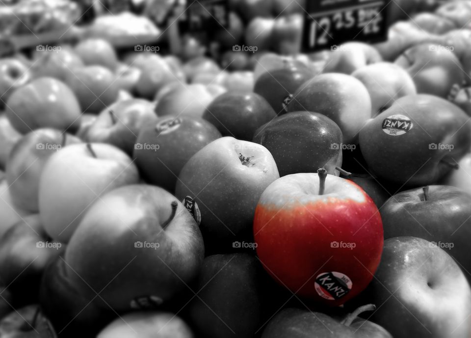 Selective red apple in the grocery store everyday life
