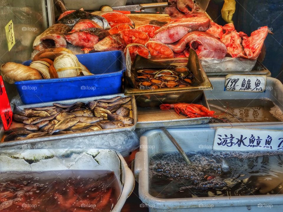 Exotic Seafood In A Chinese Street Market. Exotic Food Items In A Chinese Street Market
