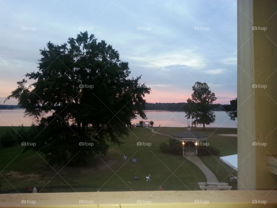 view of the lake at sunset