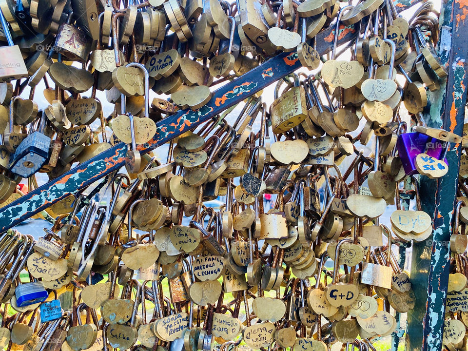 Love locks on the fence at the Basilica of Sacred Heart of Paris