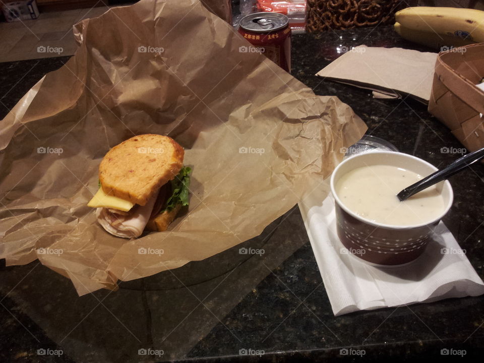 Bacon turkey bravo and clam chowder from Panera Bread 