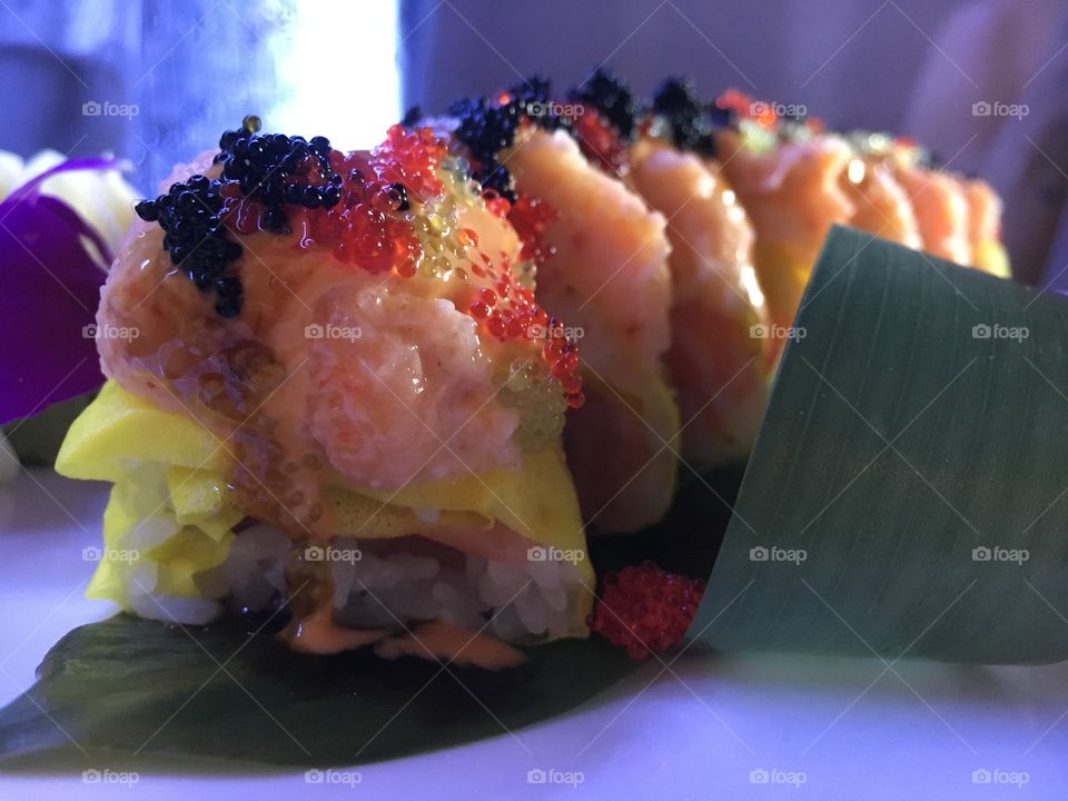 Tasty sushi roll close up 
