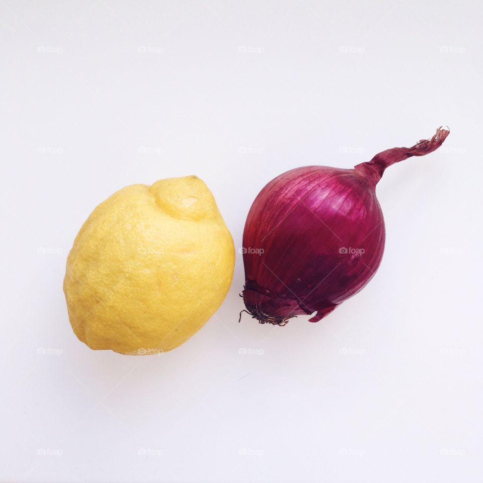 lemon and onion. lemon and onion in white background