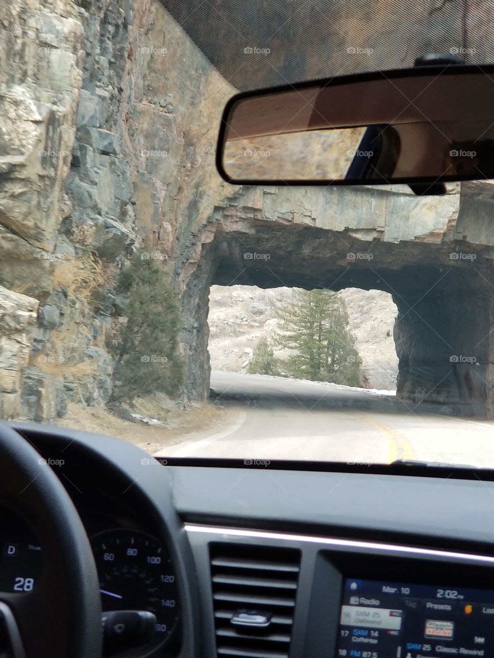 mountain tunnel from in the car