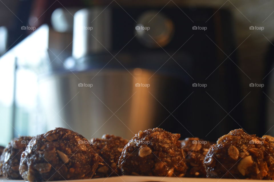 chocolate balls with nuts and raisins