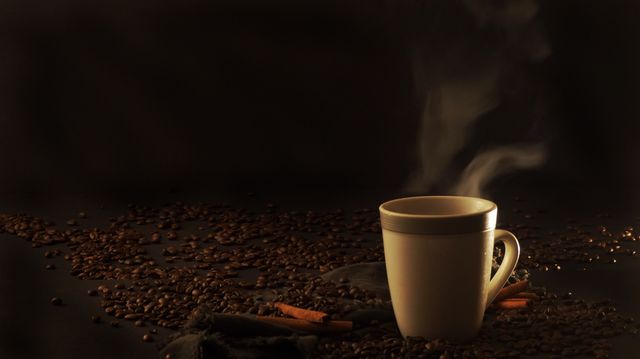 Hot coffee with coffee beans