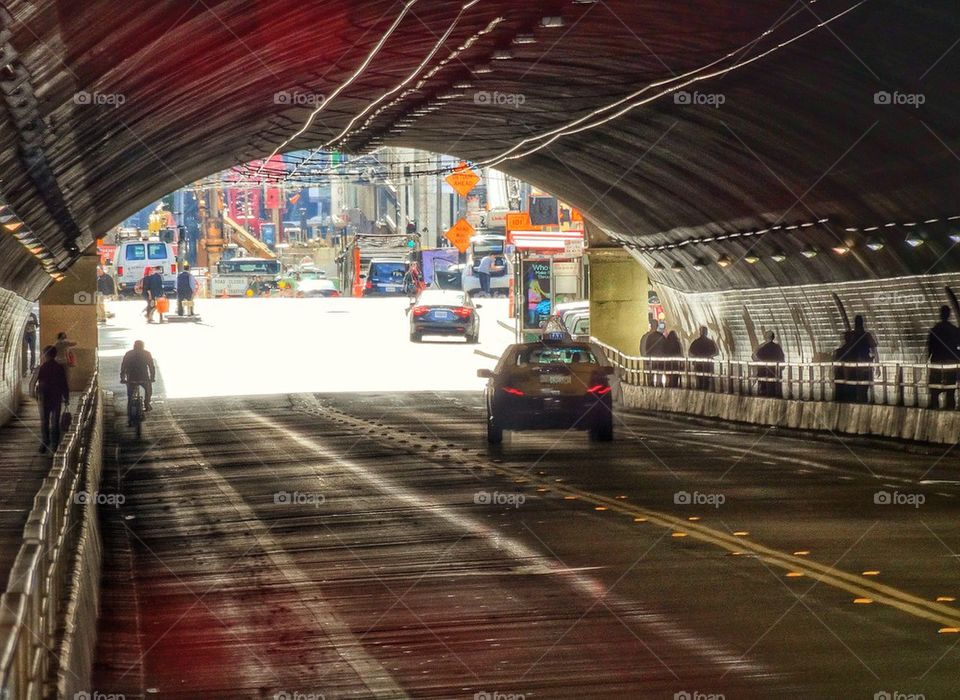Cars Driving Through A Tunnel. City Street Tunnel
