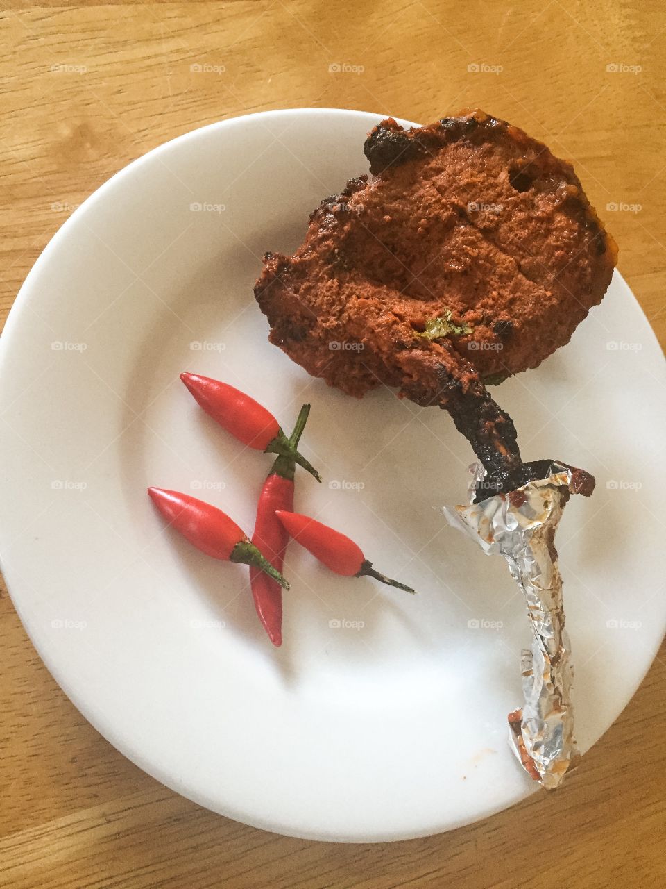Chillies and lamb cutlet. 