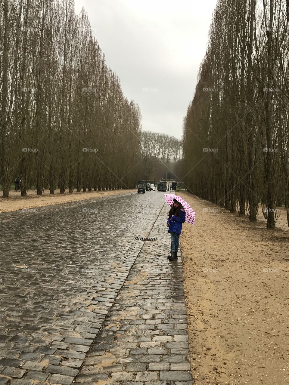 Strolling in the rain on the grounds of Versailles 