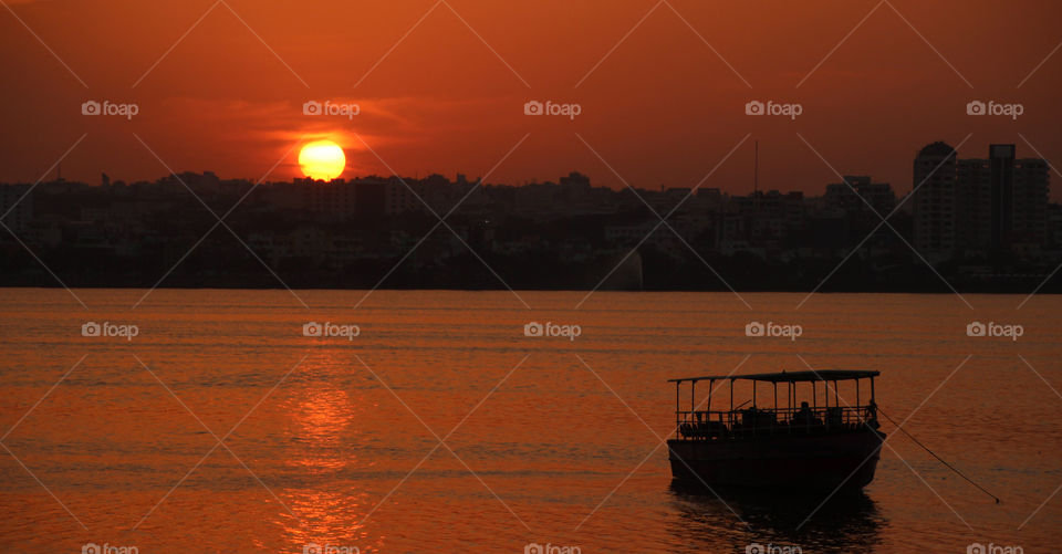 Boating at sunset