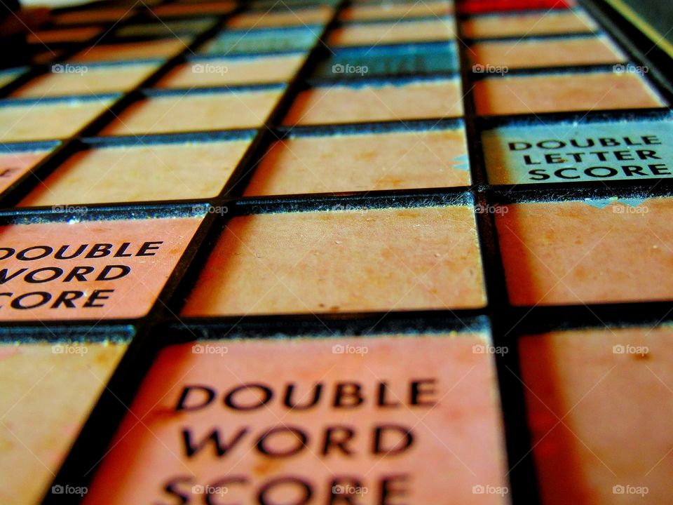 Closeup of a Scrabble Board game.