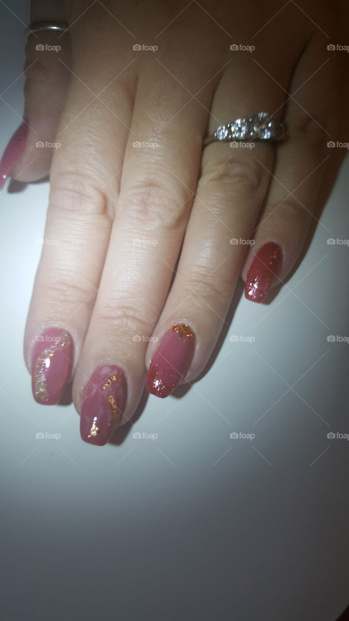 gel colout with gems and foil on natural nails
