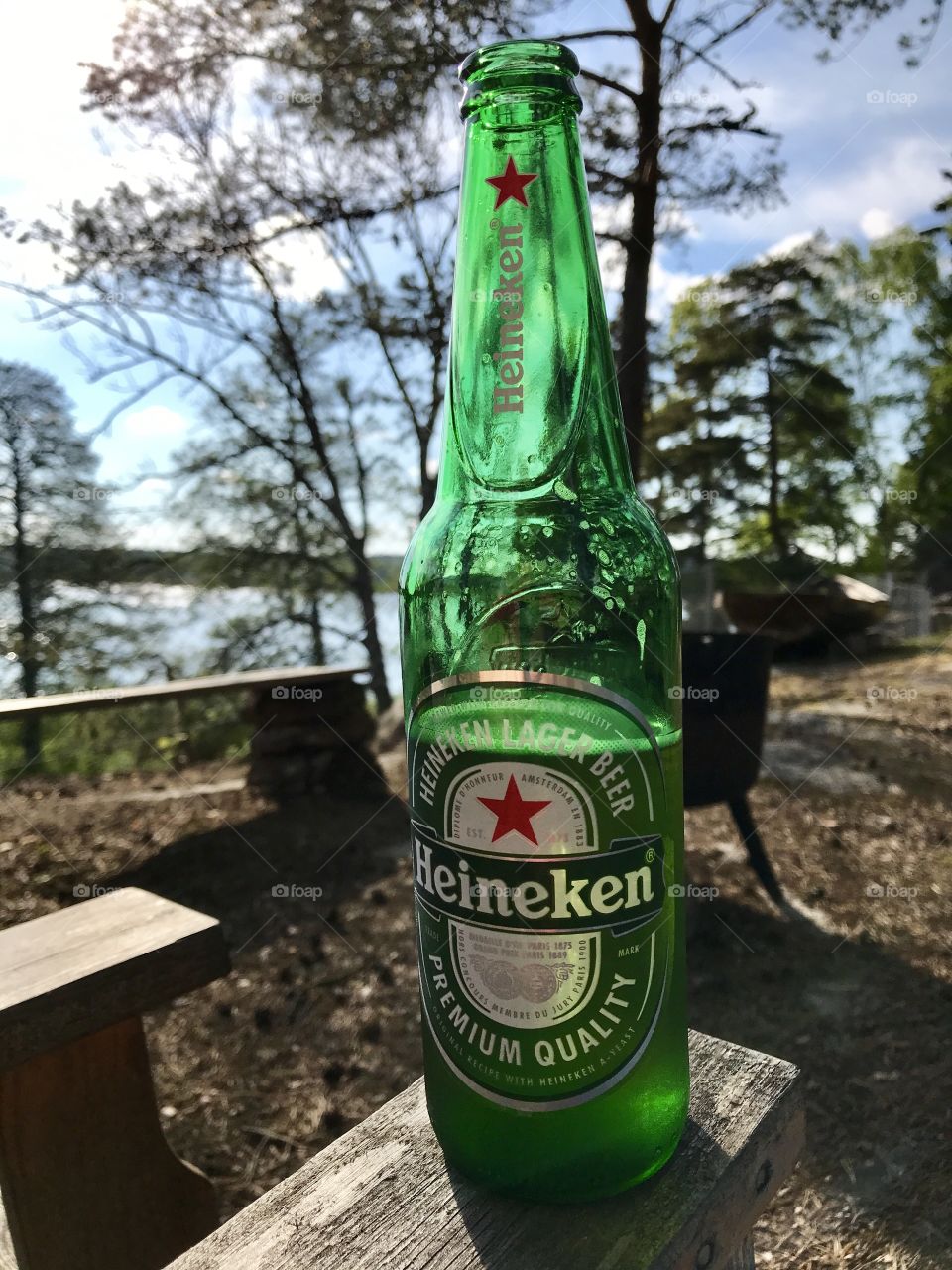 Heineken beer bottle with nature background