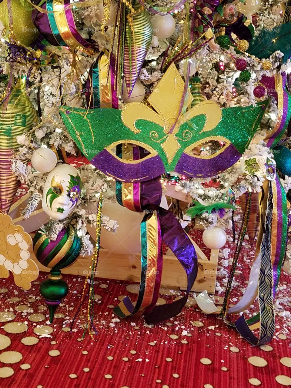 purple, masks,ribbons,beads,feathers and other decorations  for Mardi Gras