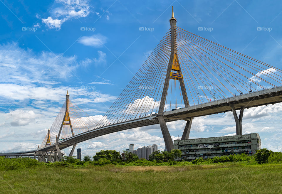 The famous Bhumibol landmark bridge in Bangkok Thailand