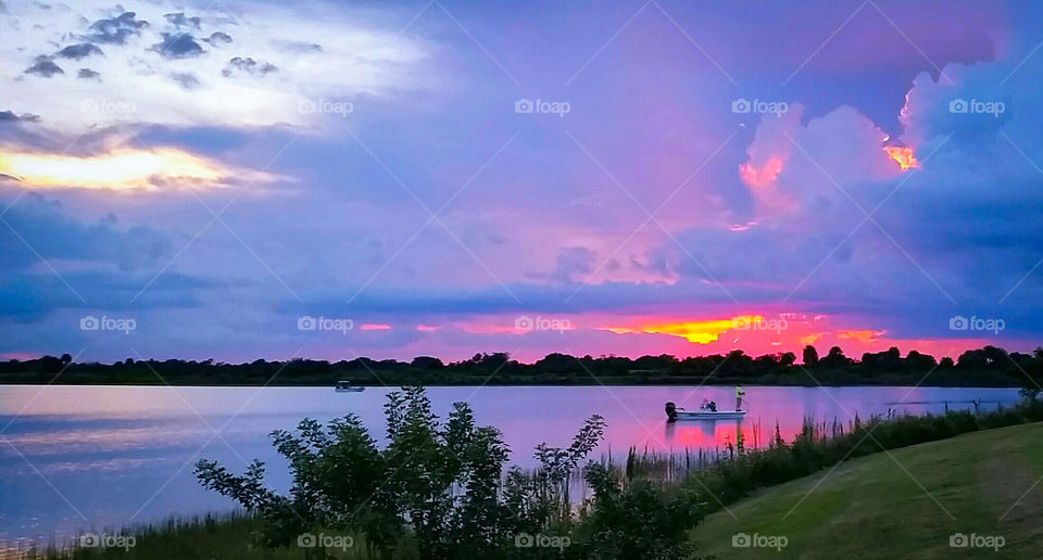 fishing at incredible sunset