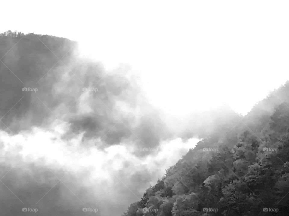 Foggy Mountaintops Black and White