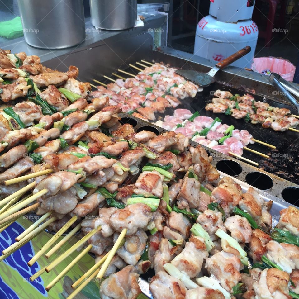 Street Food Taiwan. BBQ pork sticks 