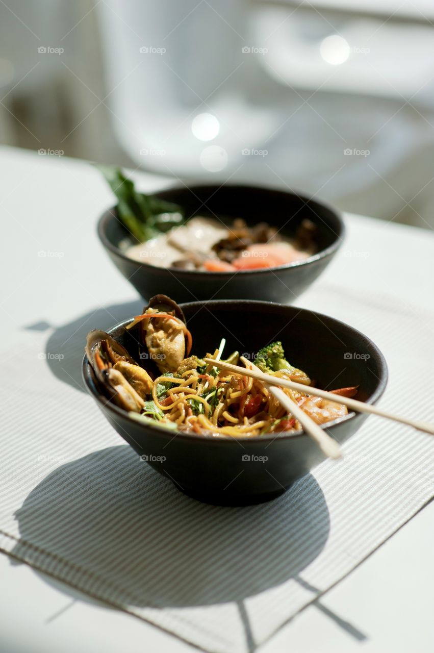 close-up of a plate with Asian cuisine