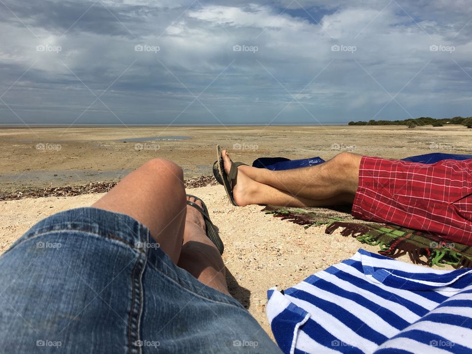 Man and woman on beach south Australia point of view 