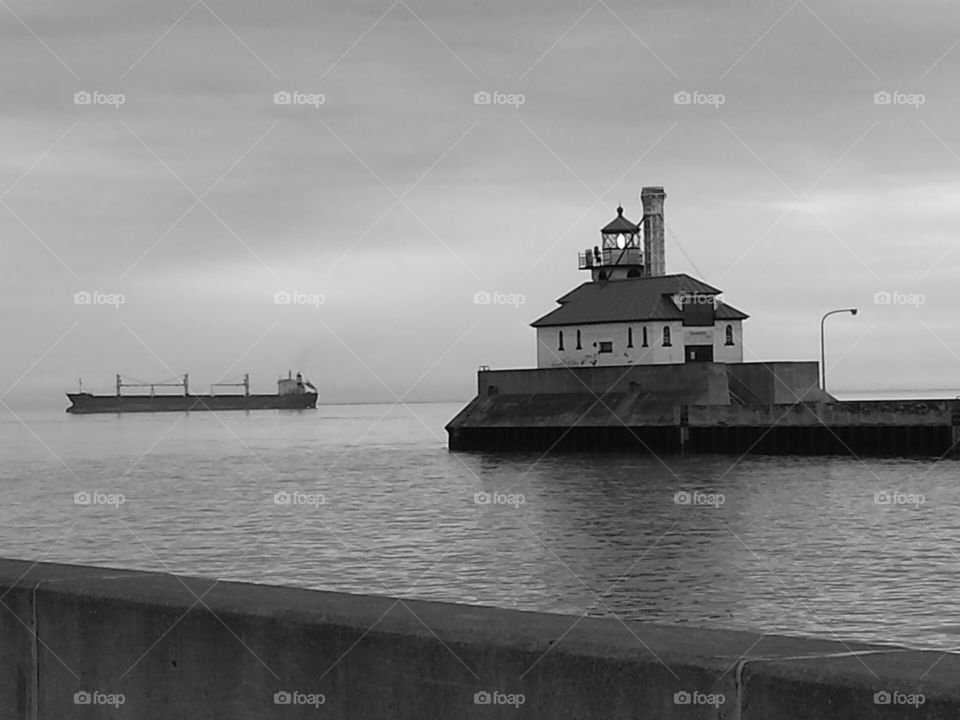 Superior Lighthouse. Ore boat Lighthouse on Duluth MN Port