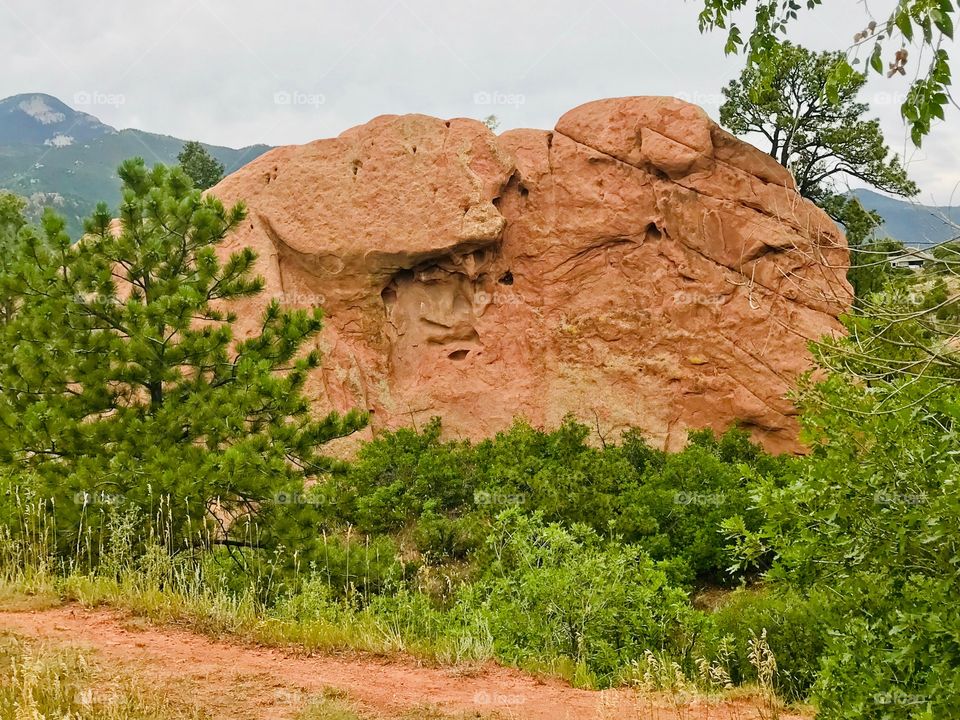 Rock formation at red rocks open space in Colorado Springs, Colorado on an overcast summer day 