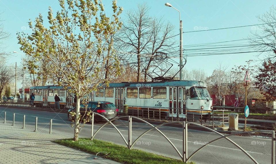 a tram in the station
