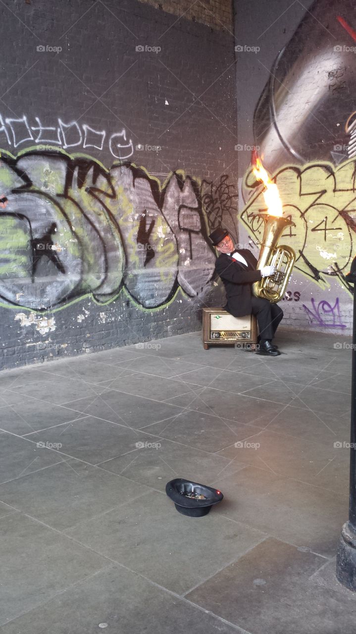 london street performer. street performer in london England February 2015